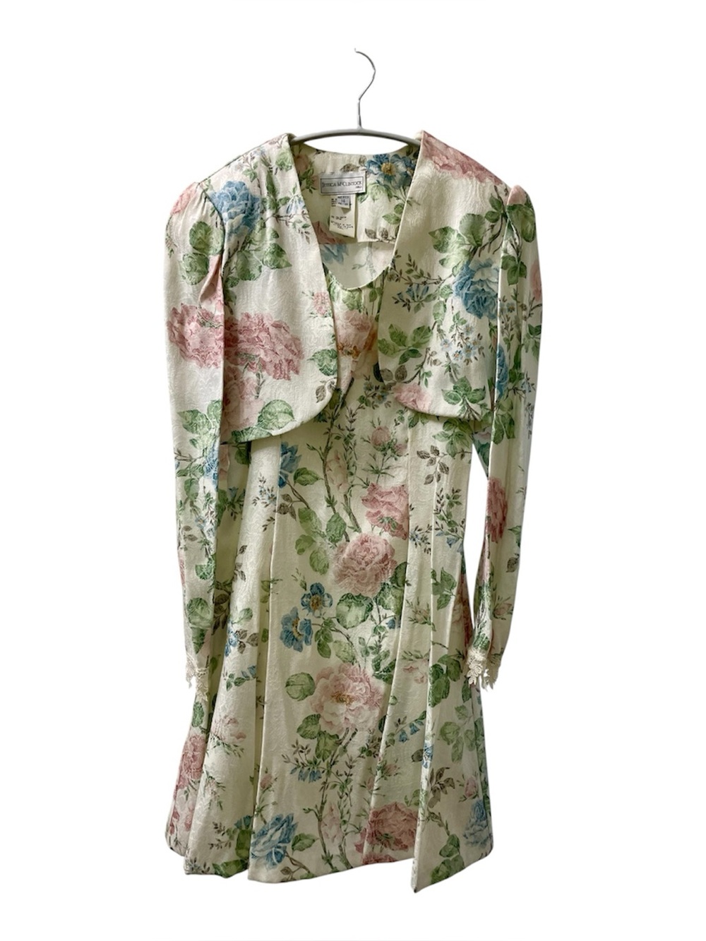 Vintage Jessica McClintock Cream Brocade Dress And Jacket Shrug